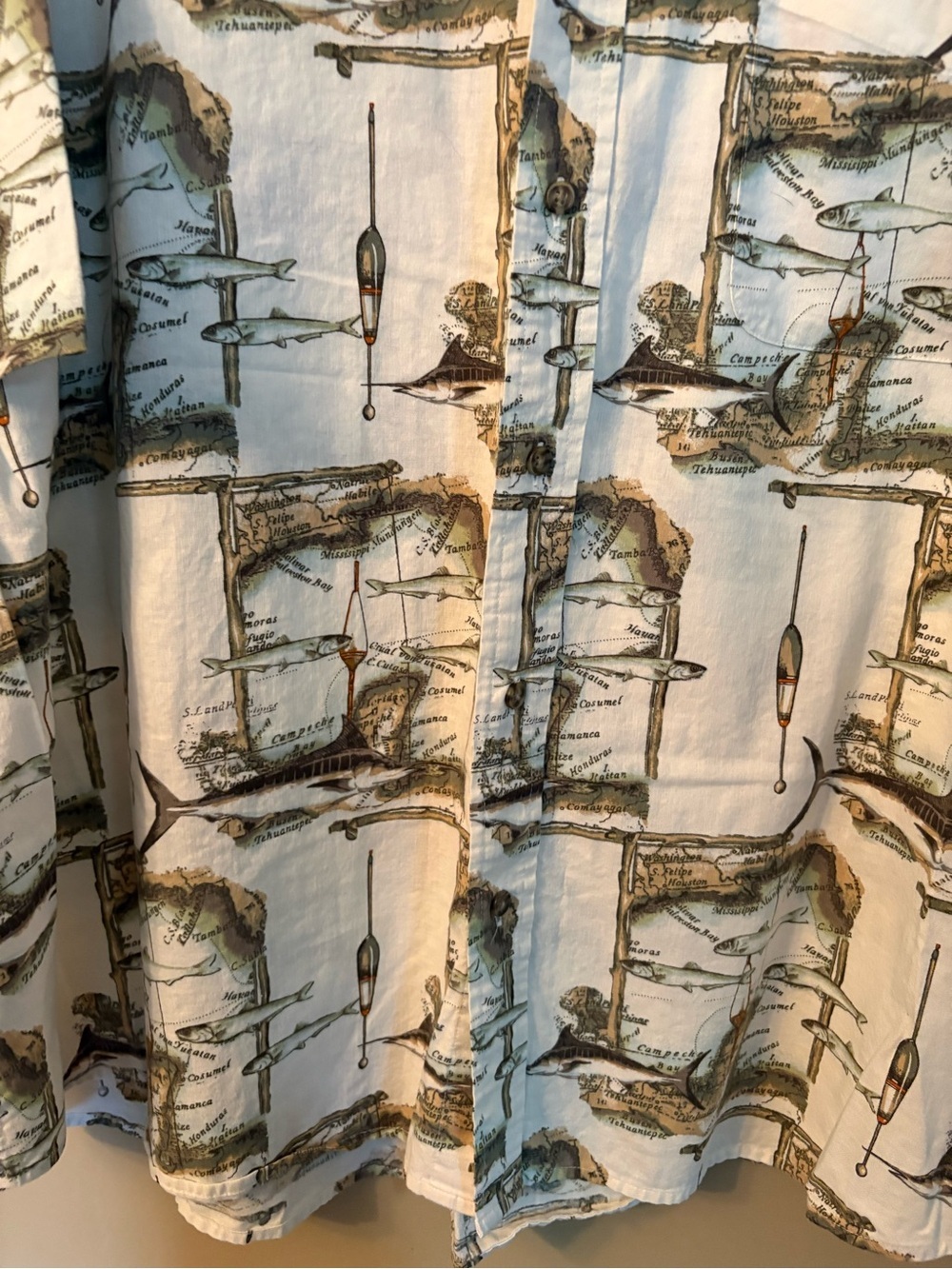 Monte Carlo Men’s Vintage Style Fishing Map Print Short Sleeve Shirt - Picture 9 of 12